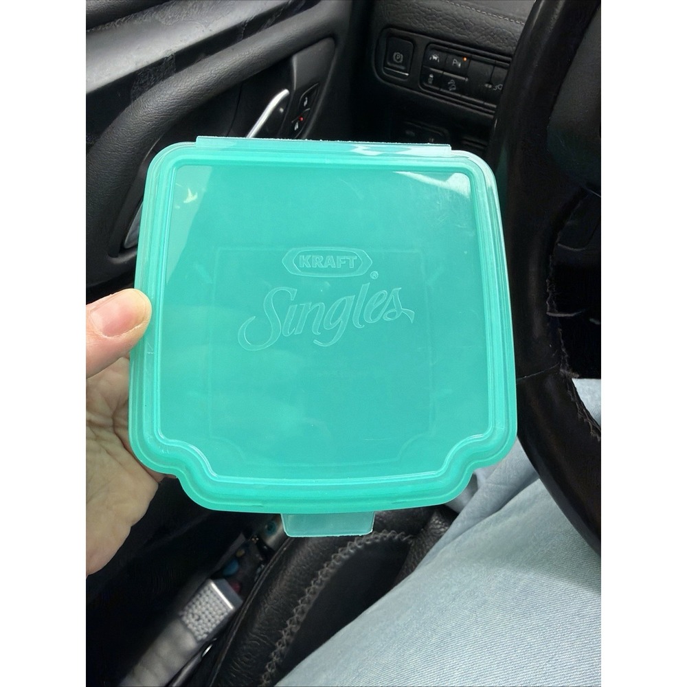 KRAFT Singles Cheese Vintage Reuseable Hinged Storage Container Clear Teal